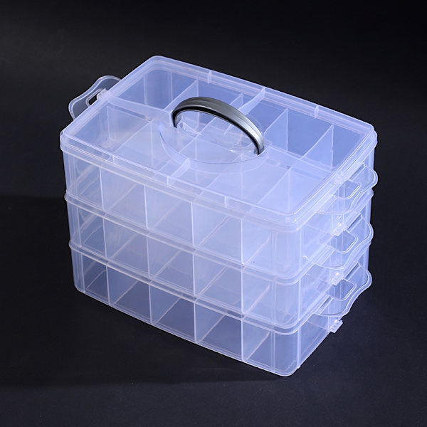 3-lagers stapelbar plast smycken pärlor låda arrangör förvaring C Transparent