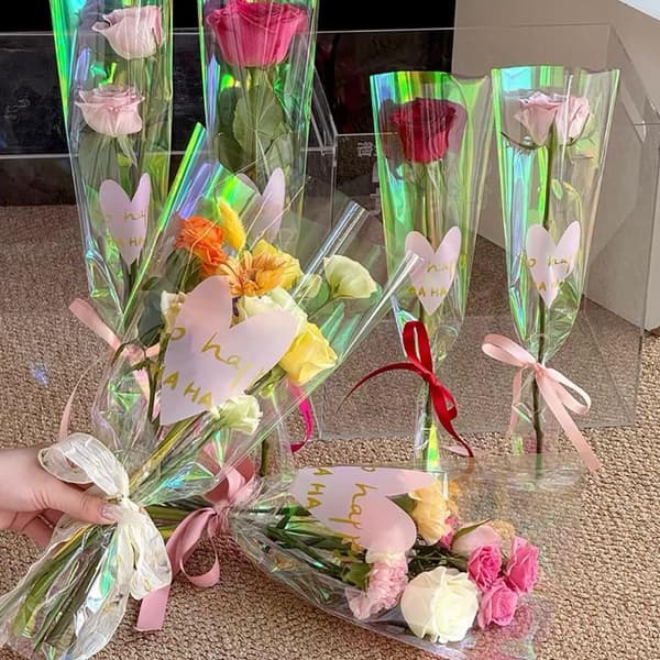 30 st transparenta rosförpackningspåsar Blomsterbukett Plastpåsar S