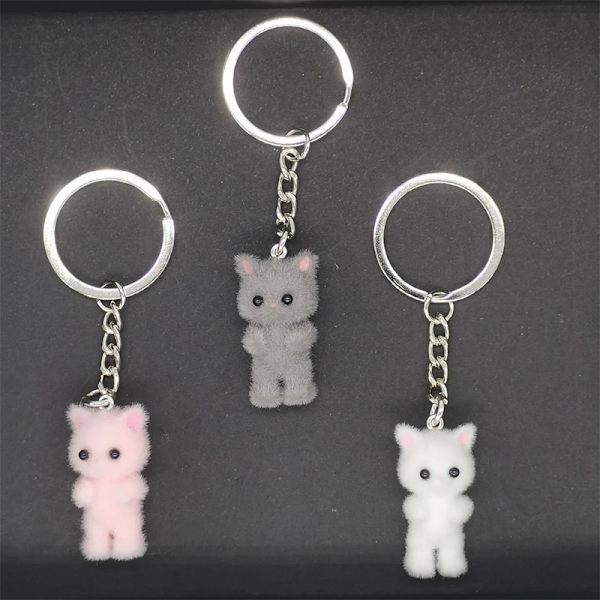 Flocking Kitten Bear nøkkelring Resin Cat Phone Pendant Bear Keyr A2