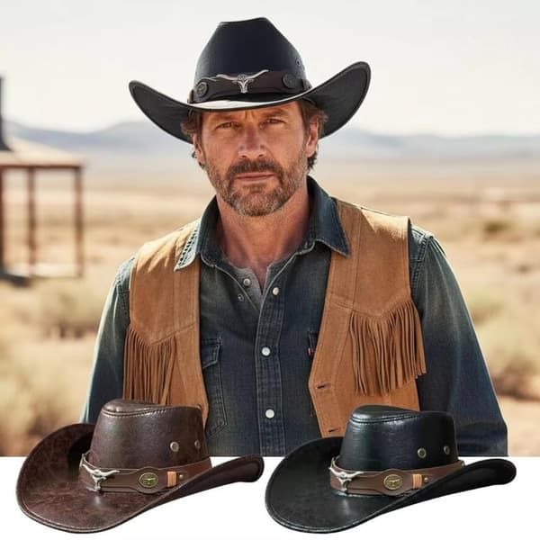 Mote Oksehode Spenne Western Cowboyhatt Vintage Retro Bred Coffee