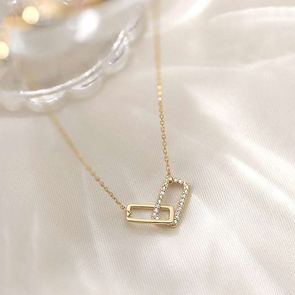 Dubbellagers fyrkantigt halsband Blinkande diamant geometrisk nyckelben Gold