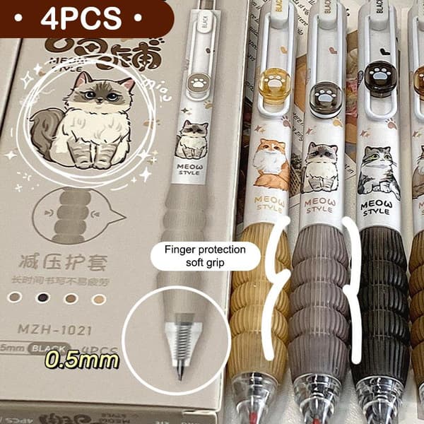 4 st e Cat Gelpennor Kawaii Meow Style Infällbara Pennor Med Com