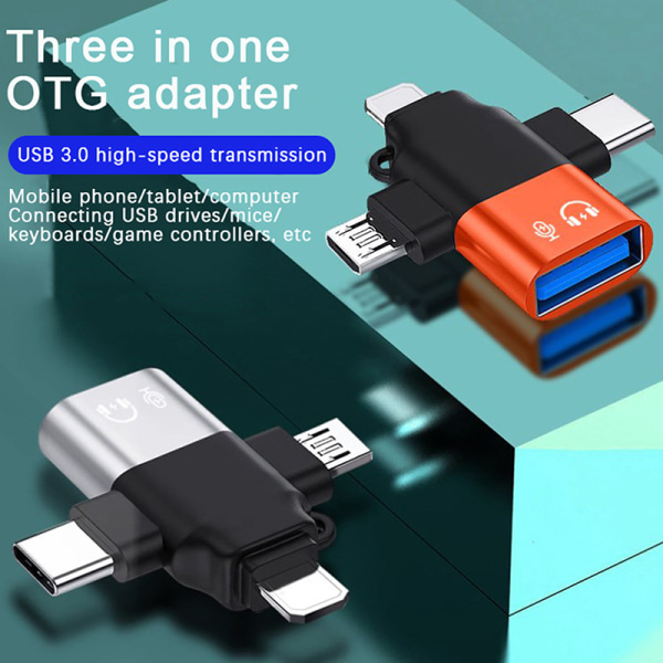 3-i-1 OTG Adapter USB3.0 Til IOS Converter Type-C Micro USB Fla Silver