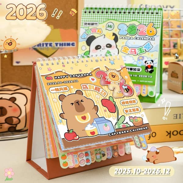 Bærbar Spiral 2026 Skrivebordskalender Capybara/Panda Skrivebordsdekorasjon A2