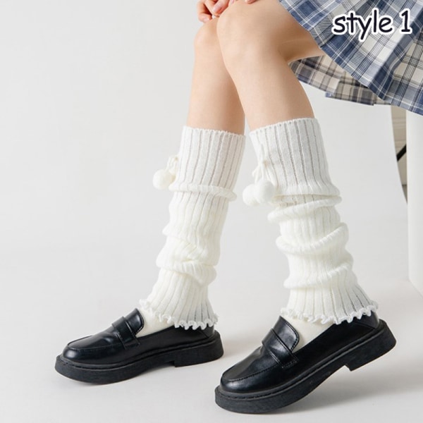 Lolita Over Knee Kawaii Benvärmare Knit Socks Knitted Foot Co White style 1