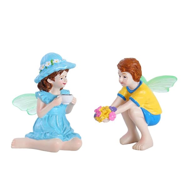 2 stk morsom fe-gutt og -jente statue