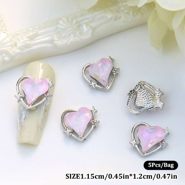 5 Stk Nail Diamond Nail Art Decor Heart Love Diamond Heart Nail Light pink