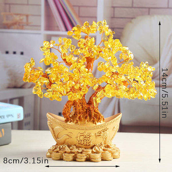 Lucky Money Tree Kultaharkko Crystal Fortune Ornament Wealth Or
