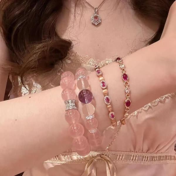 Imitasjon Icy Rosa Stein Krystall Elastisk Streng Armbånd Perle Pink