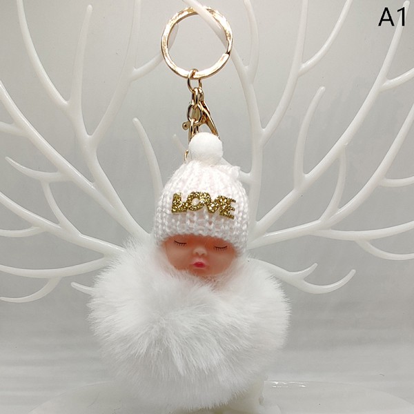 Sovende Baby Nøglering e Fluffy Plys Dukke Nøgleringe Kvinder Pige A1