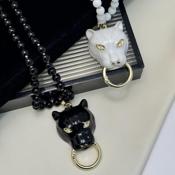 Överdriven Retro Emalj Leopard Hänge Halsband Lång Pärlad C A6