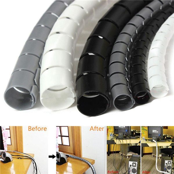 1M 10mm Kabel Spiral Wrap Tidy Cord Wire White 10mm