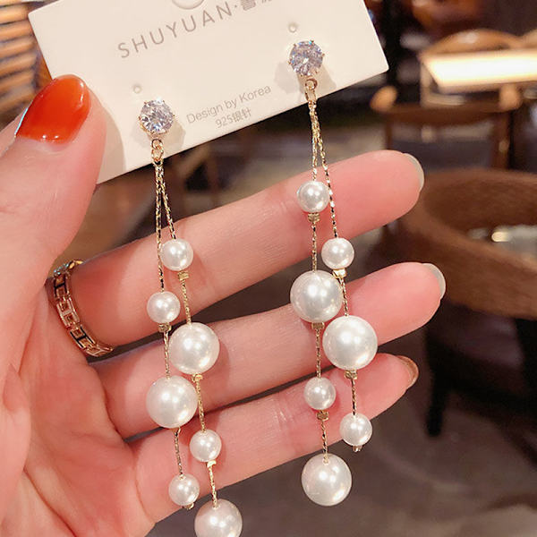 n Smycken Elegant Simulated Pearls Long Dingle Örhängen For Wom