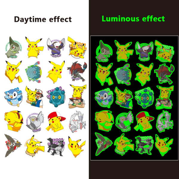 Pikachu Glow-in-the Dark Stickers Anime Cartoon Children Stic A2