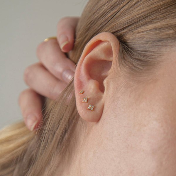 3 stk/sett Fire kronblade Zircon Flower Stud øredobber sett for kvinner