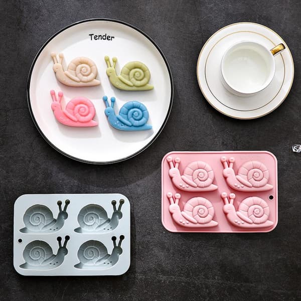 Snegl Silikonform 4 Hulrom 3D Escargot Form Brett DIY B Pink