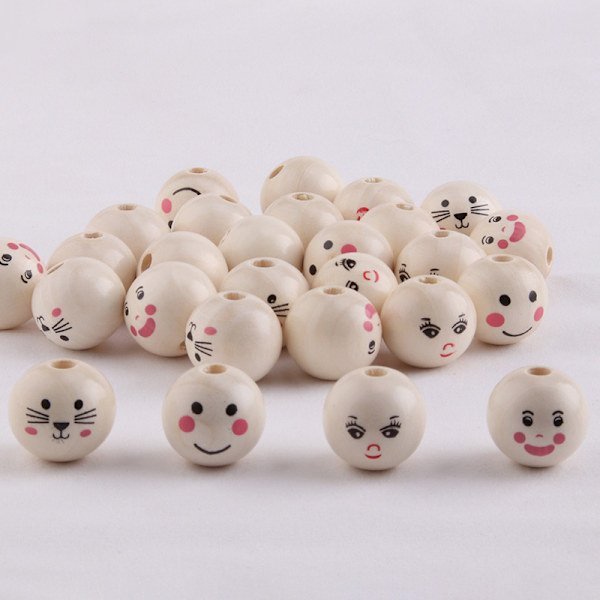 10 STK Tretrykt farge Smilende ansikt Dukkehodeperler DIY Jewel A4