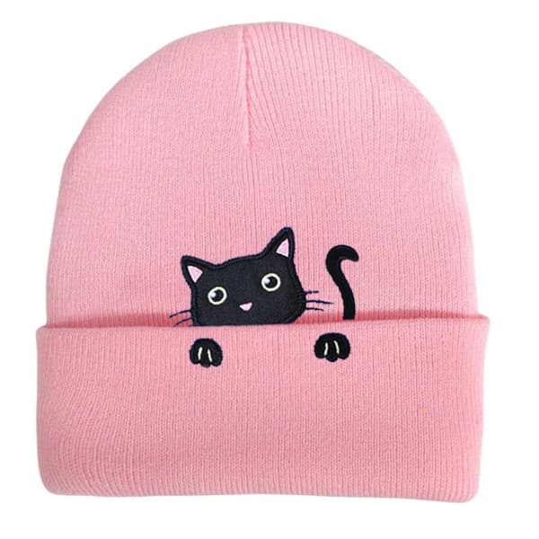 Vinter Kvindelig Kat Broderet Huer e Kat Akryl Strikket Hue Dark gray