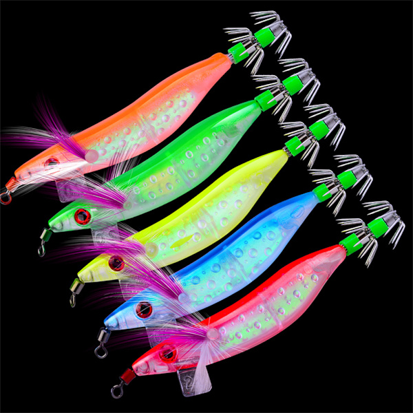 5 st/lot Night Luminous Squid Jig 10cm Räkkrok