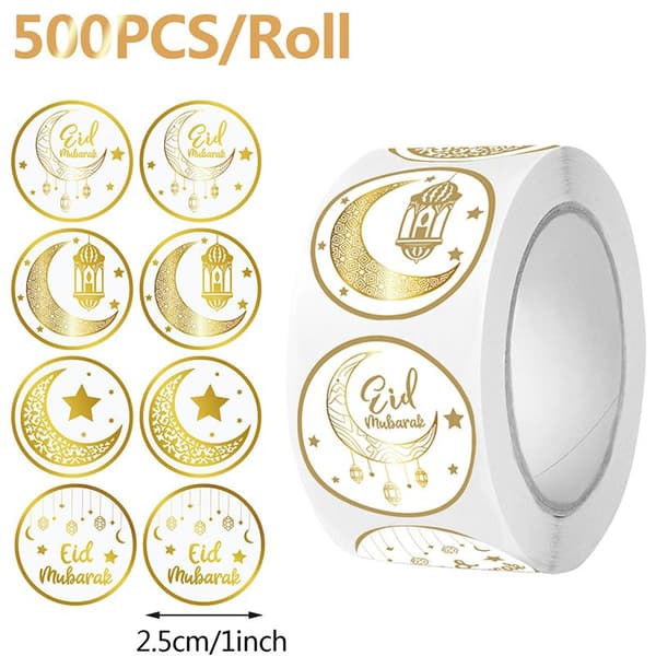 500 STK EID Mubarak Rullestickers Ramadan Kareem Gaveemballage C