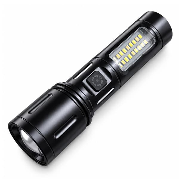 LED+COB-taskulamppu zoomattava pieni taskulamppu sivuvaloilla USB-ladattava A1