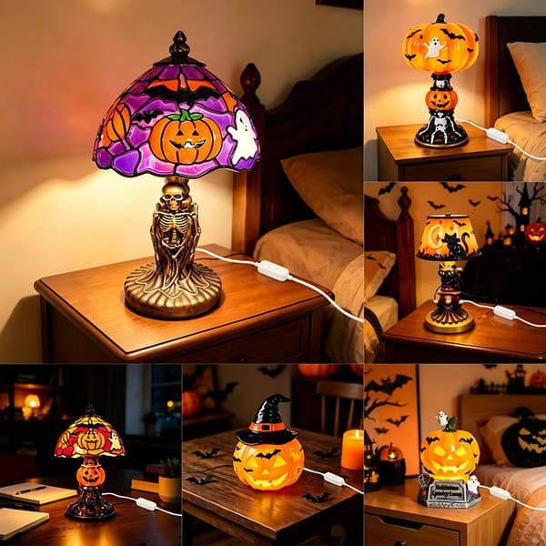 Halloween Græskar Kranie Bordlampe Natlys Spooky Atmosfære A