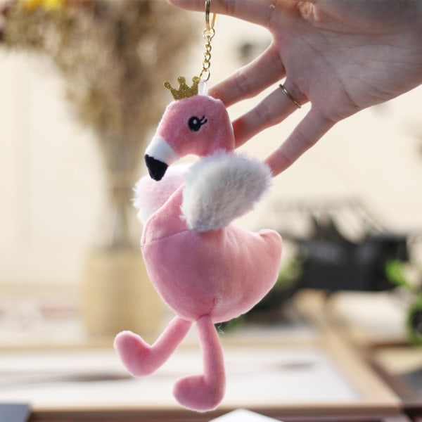 Cartoon Flamingo Doll Nøkkelringer Flamingo Plysj Myk Utstoppet Ani A