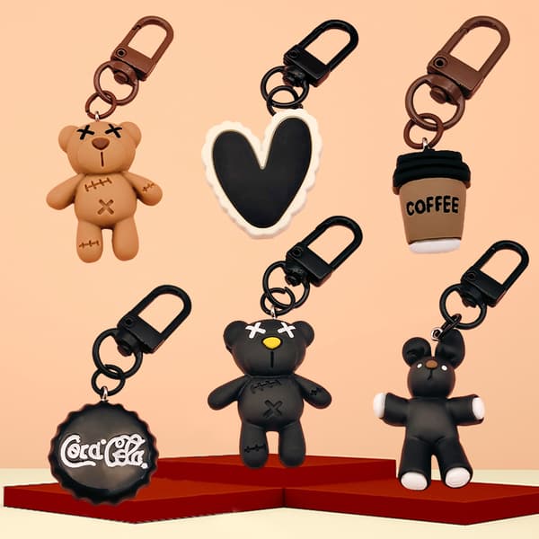 Cool Black Bear Key Chain Coffee Cup Pendant Car Keyring Charm A