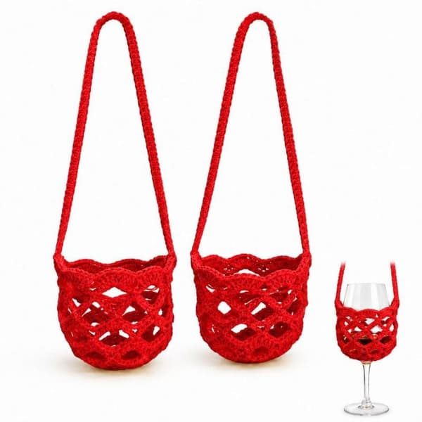 1 st bärbar stickad virkad vinglas Crossbody-hållare ihålig A2