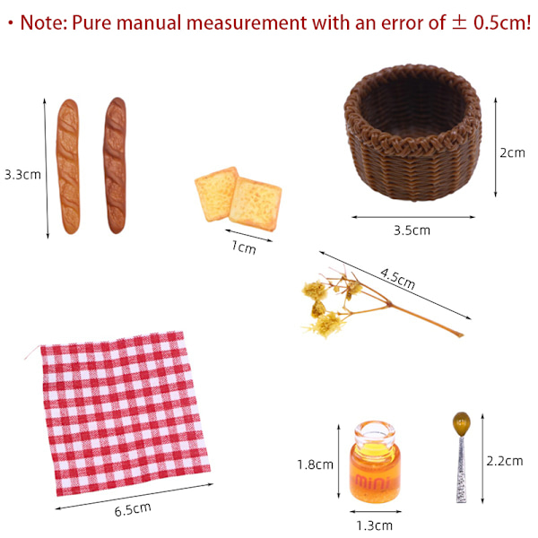 1/12 Nukkekodin simulaatioleipä Hunaja Picnic Basket Set Dollhou