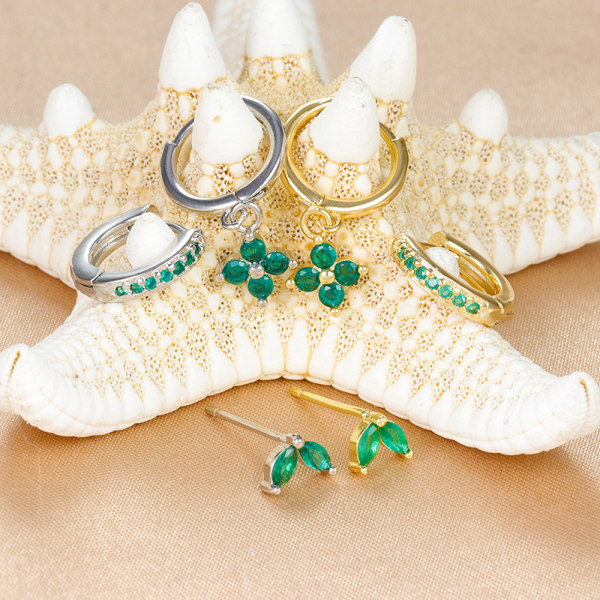 3st Gröna Kristall Zirconia Hoop Örhängen För Kvinnor Brosk P Gold&green