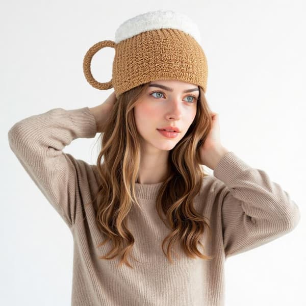 3D Ølhat Strikket Pullover Hue Sjov Nyhedsgave Til Ølelskere Yellow