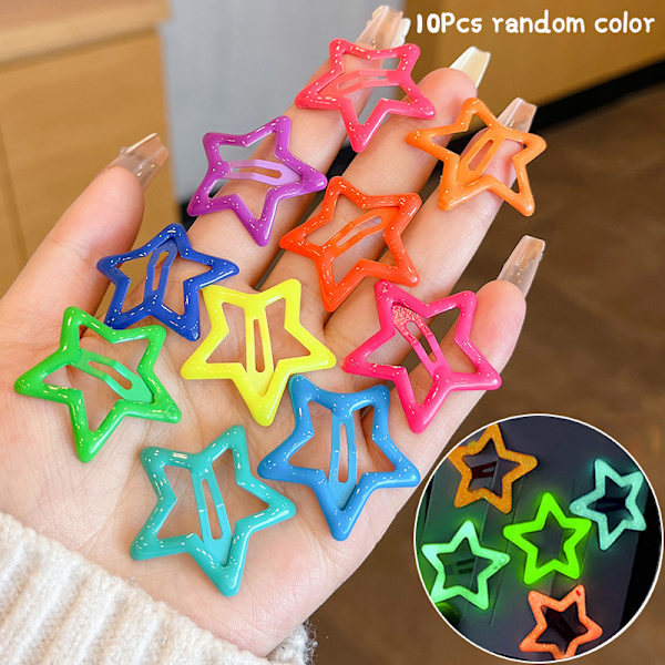 10 STK Candy Color Luminous Star Hårklemmer For Barn Jenter Headw A1