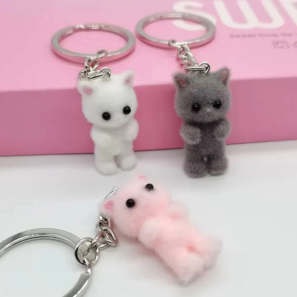 Flocking Kitten Bear nøkkelring Resin Cat Phone Pendant Bear Keyr A2