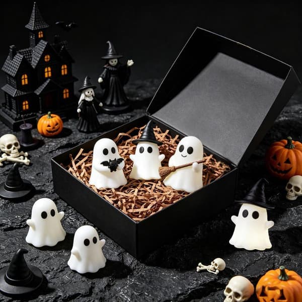Halloween Lysande Mini Spökstaty Mjukt Glödande I Mörkret Prydnad A3