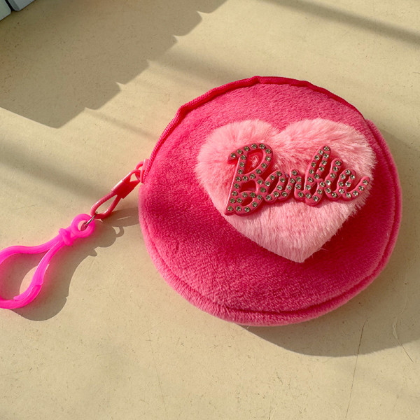 Barbie Heart Plysch myntväska Bärbar Money Change Pouch Earph Rose red