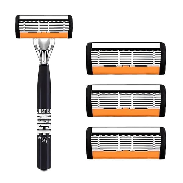 Manuell 6-blads barberhøvel for menn, 18 utskiftbare refiller, tilpasset farge I 1 handle 3 blades