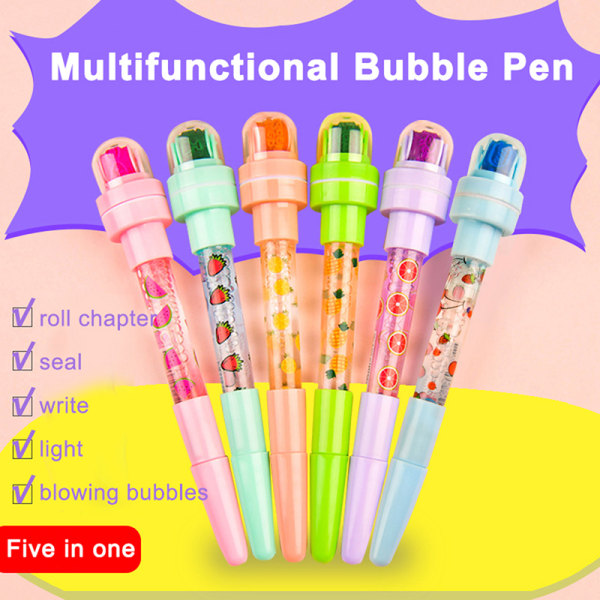 5 In 1 Monitoiminen kuulakärkikynä Bubbler Pen ja leimalelu Pink