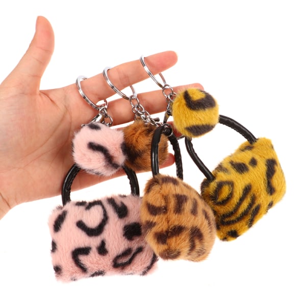 Leopard Bag Plysj nøkkelring hårballanheng nøkkelring ryggsekk Pink
