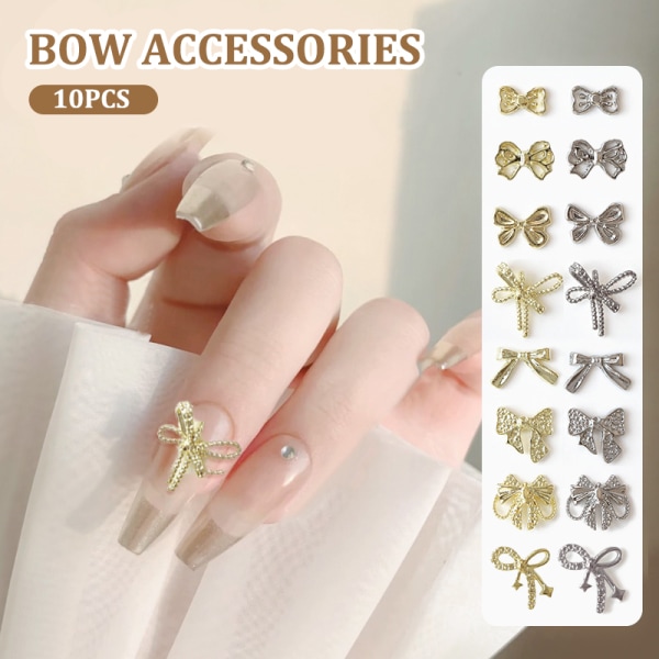 10 kpl Nail Art Decoration 3D Ribbon Bow Nail Art Charm Metal Ma A8 10Pcs