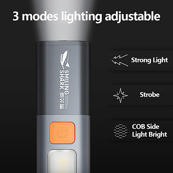 Smiling Shark LED-taskulamppu erittäin kirkas taskulamppu koukulla