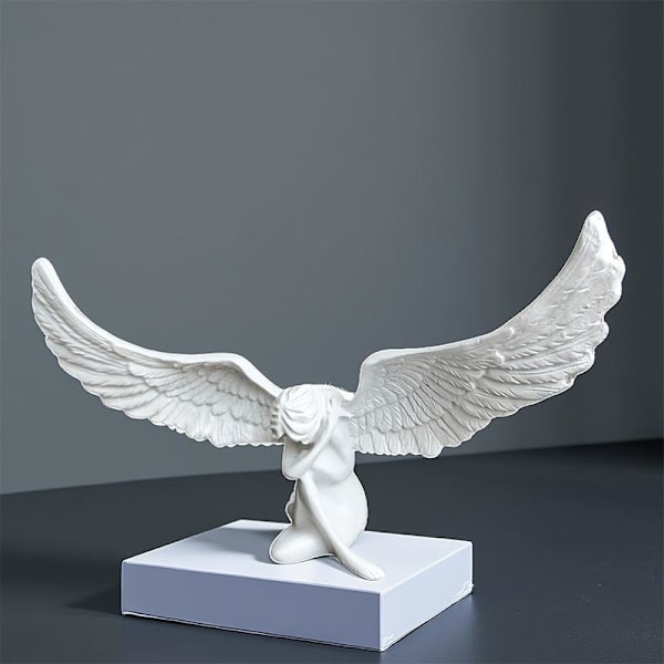 Englevingefigur Moderne 3D Omfavn Englevingeskulptur Eng White