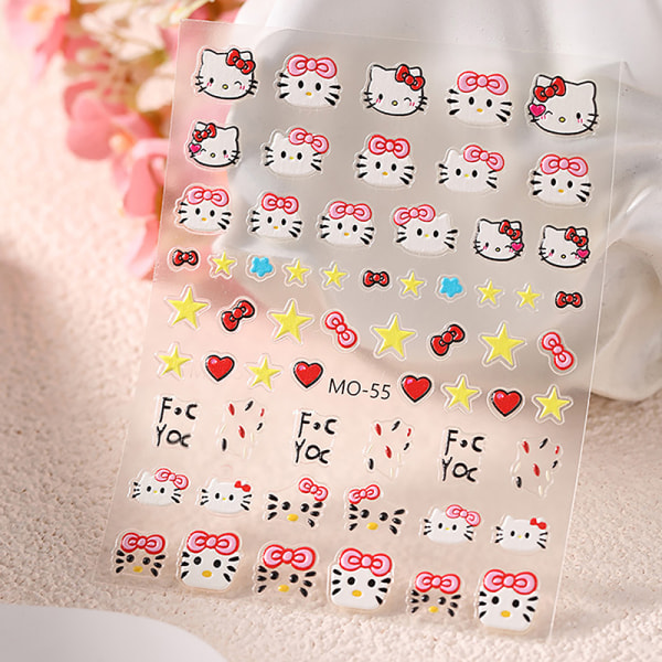 1ark e Cat 3D Nail Art Stickers Manikyrrekvisita Selvklebende A2