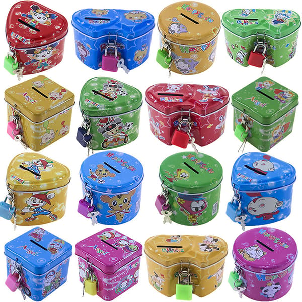e Cartoon Square Tin Metal Spargris Sparpengar Mynt Bo Double heart