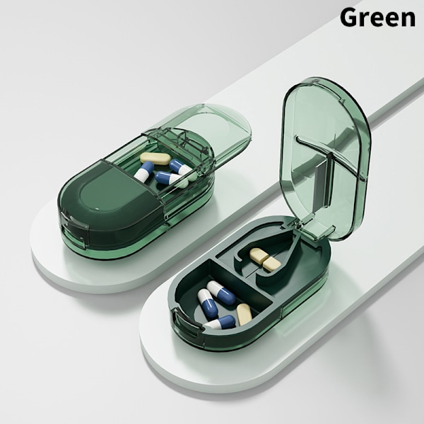 2 in 1 Pill ter Medicine Crusher Grinder Grinder Splitter Mini Green