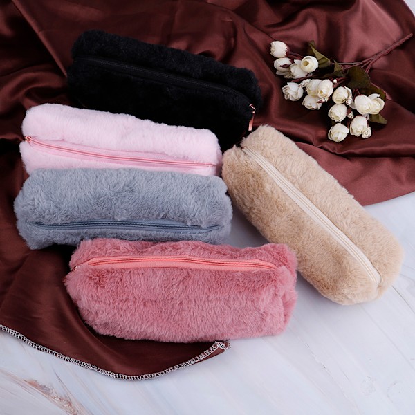 1X Jente e Plysj Fuzz Plysj Blyantveske Sminkepung Myntpung Pink