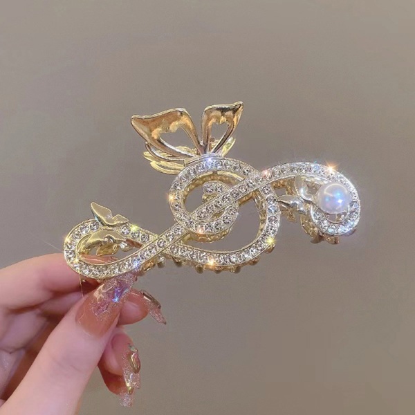 Kvinder Elegant Music Note Shape Hårclips Luksus Rhinestone Pon