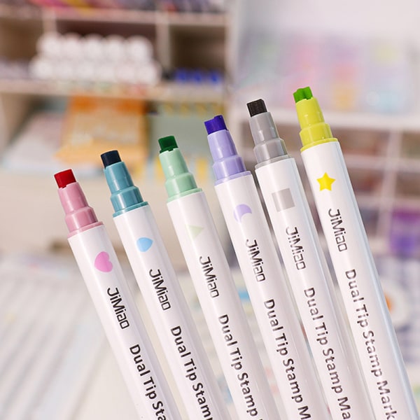 1/6 st Dubbla spetsar Stamp Marker Pen Set Color Highlighter Spot Li A1
