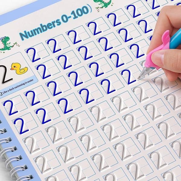 Genanvendelig Børne 3D Rillet Skrivebog Til Kalligrafi Tal H numbers