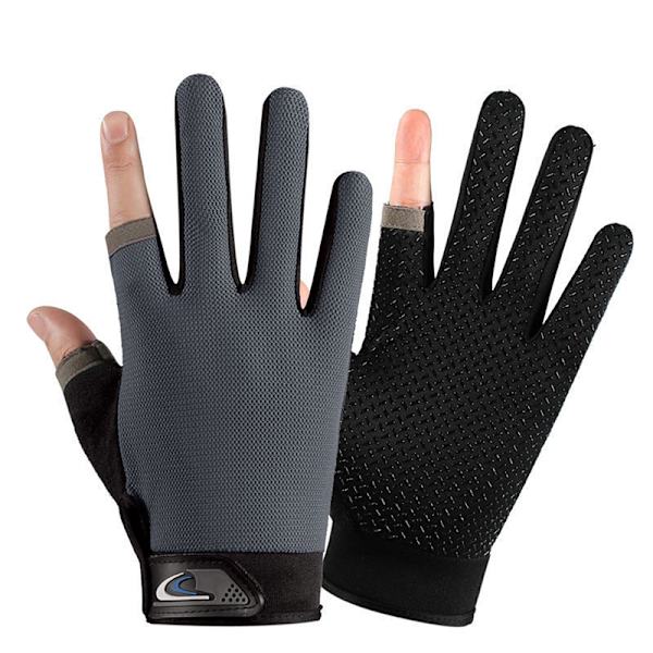 Menn Fiskehansker Dame Two Finger Hanne Touch Angling Anti-Sl Gray